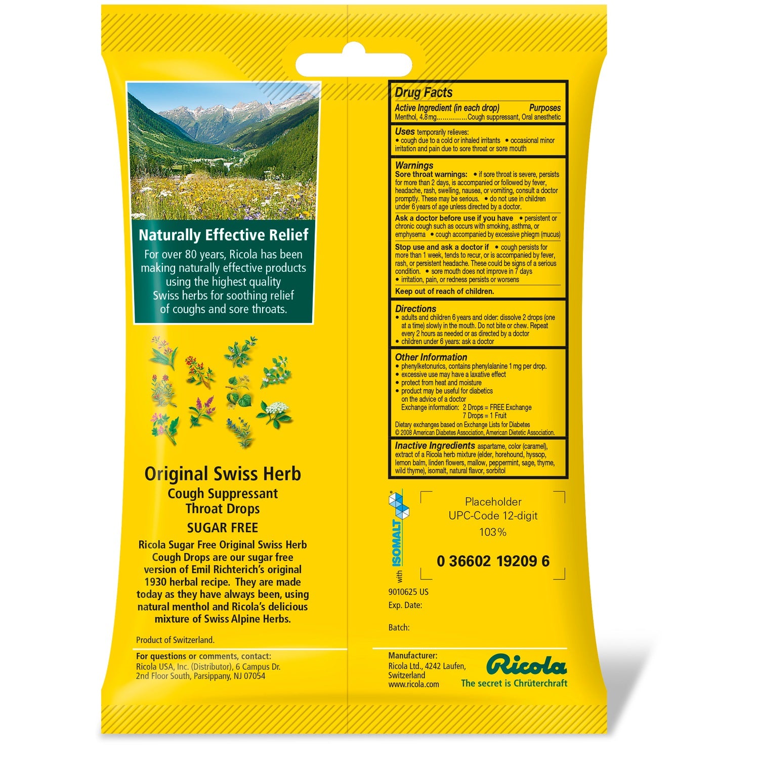Ricola Throat Drops Lemon Mint (Sugar Free) - 19 Count – Solace Pharmacy &  Wellness Shop