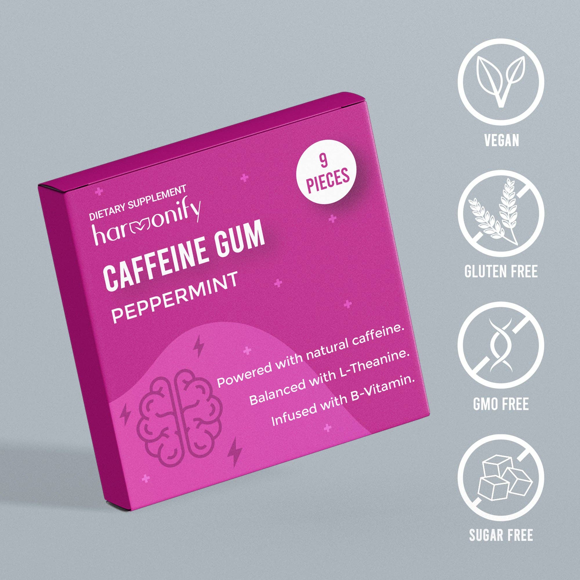 HARMONIFY Energy & Focus Gum (54 Pieces) – Sugar-Free with L-Theanine, Natural Caffeine, and Vitamins B12 & B6 – Focus & Mental Clarity – Keto & Vegan, Peppermint Flavor - Image 3