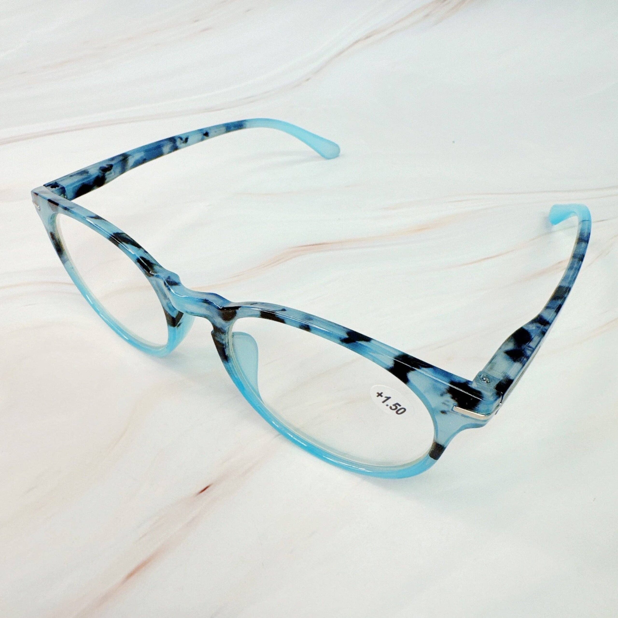 Color Tortoise Reading Glasses: Blue Mint / 1.5