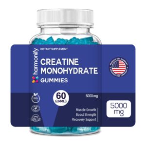 HARMONIFY Creatine Monohydrate Gummies 5000mg – Muscle Growth, Strength & Recovery Support – Vegan, Gluten-Free, Non-GMO – 60 Gummies
