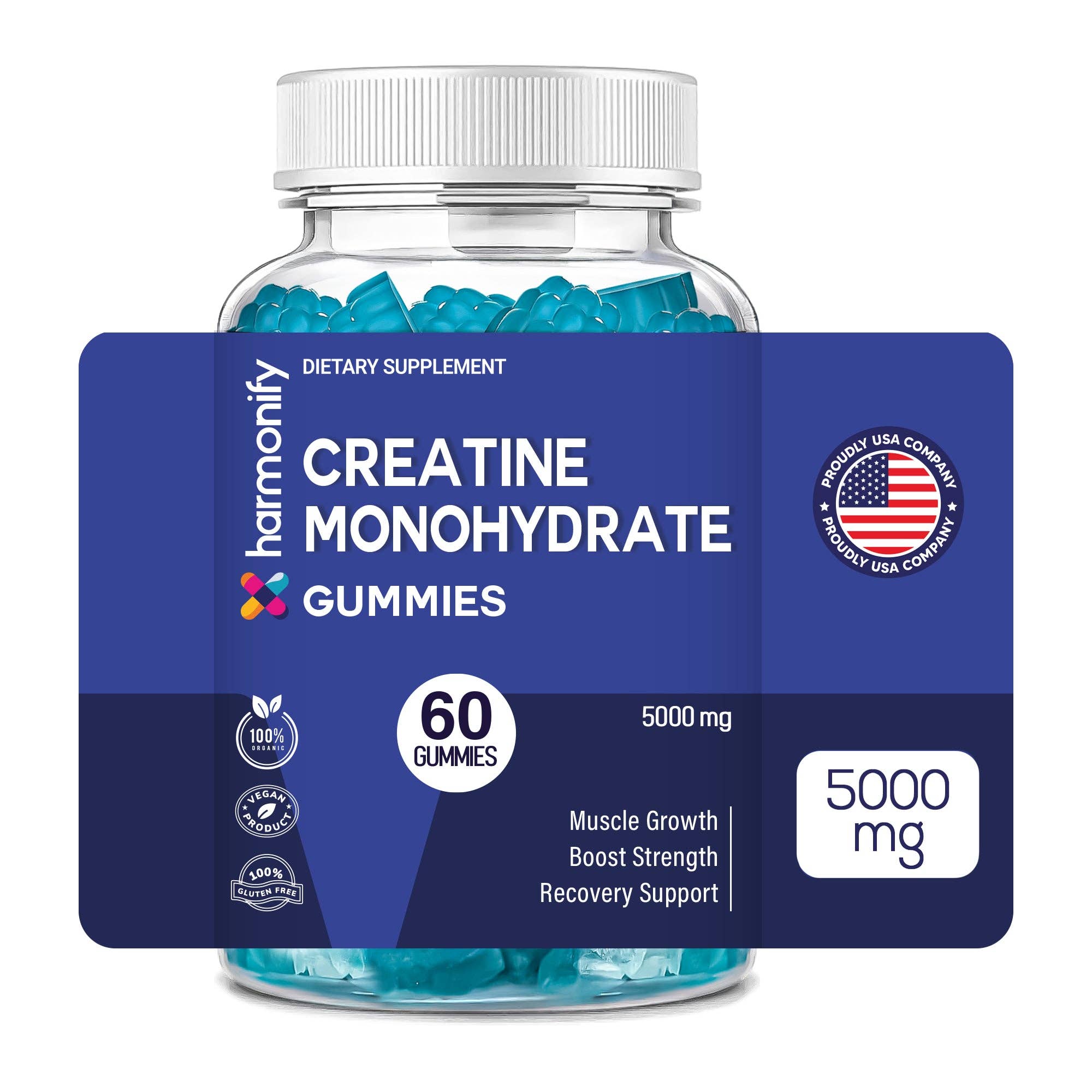 HARMONIFY Creatine Monohydrate Gummies 5000mg – Muscle Growth, Strength & Recovery Support – Vegan, Gluten-Free, Non-GMO – 60 Gummies