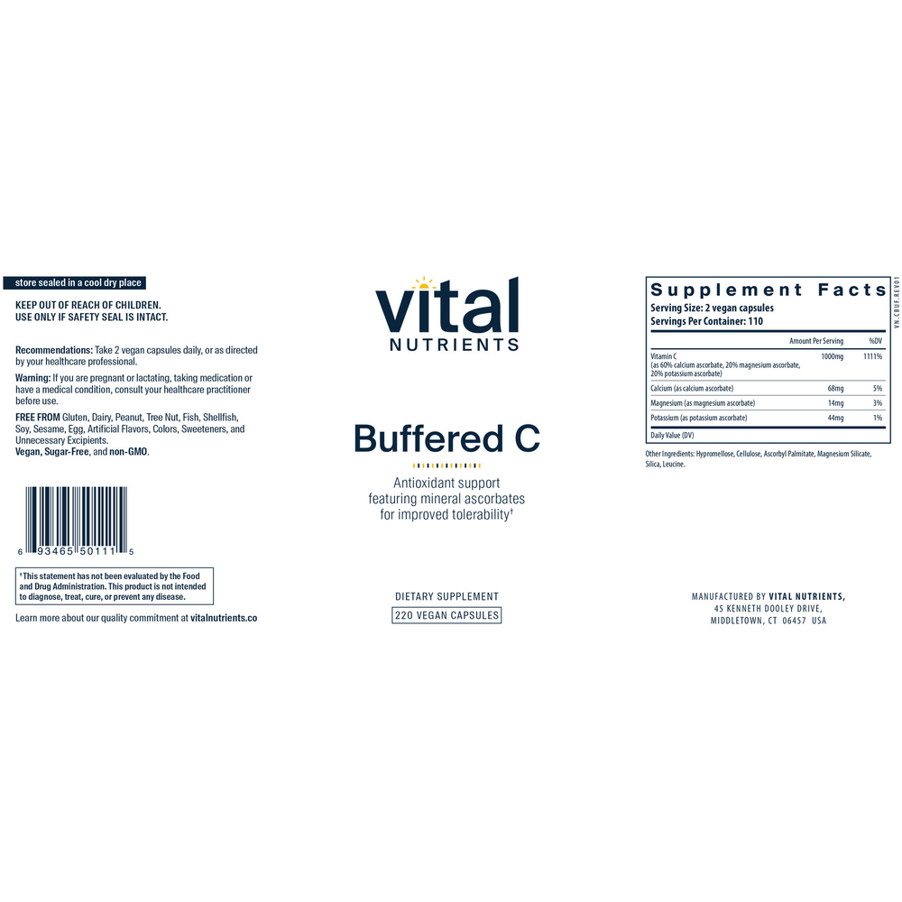 Vital Nutrients Buffered C 500mg Gentle Vitamin C for sensitive individuals* - Image 2