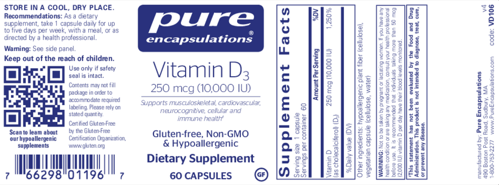 Pure Encapsulations Vitamin D3 250mcg (10,000IU) - Image 2