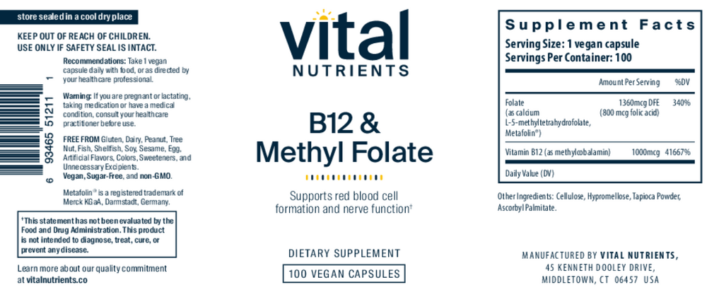 Vital Nutrients B-12/Methyl Folate 1000mcg/800mcg - Image 2