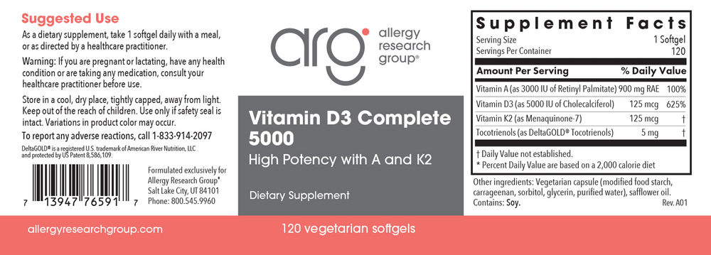 Allergy Research Group Vitamin D3 Complete 5000 High Potency with A and K2 - Image 5