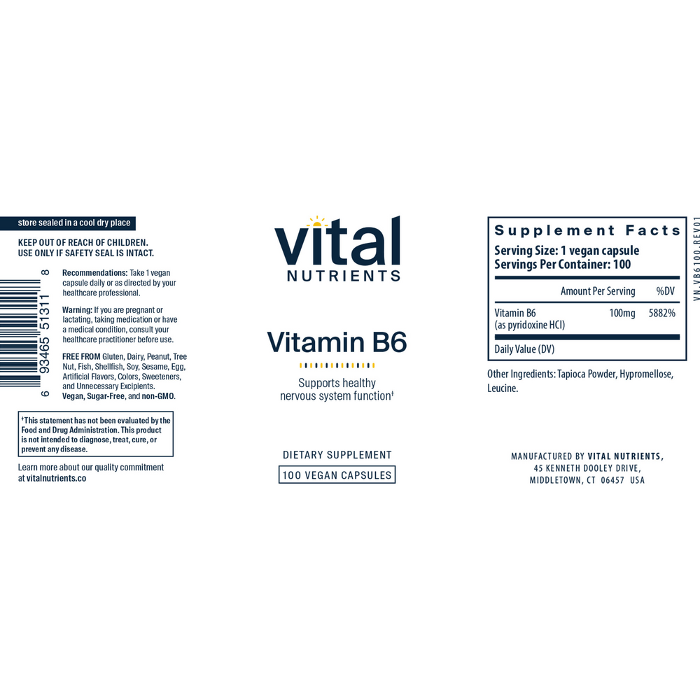 Vital Nutrients Vitamin B6 100mg - Image 2