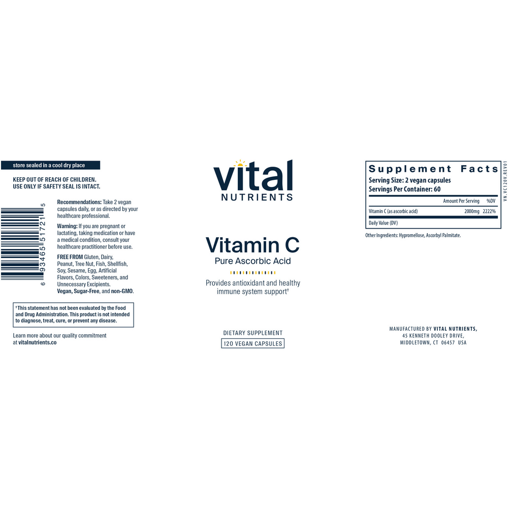 Vital Nutrients Vitamin C (100% pure ascorbic acid) 1000mg - Image 2