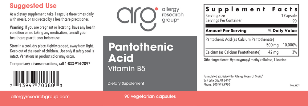 Allergy Research Group Pantothenic Acid - Image 2