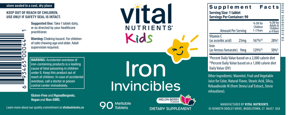 Vital Nutrients Kids Iron Invincibles, Meltable Tablets, Melon Berry - Image 2