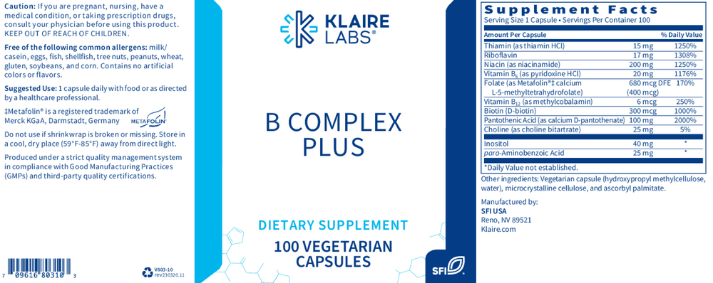 Klaire Labs/SFI Health B-Complex Plus - Image 2