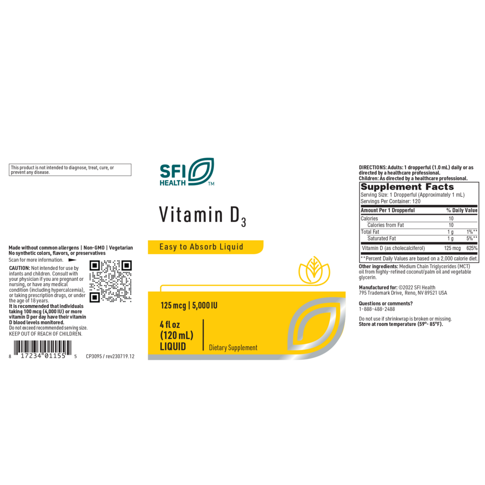 Klaire Labs/SFI Health Vitamin D3, 5000 IU - Image 2