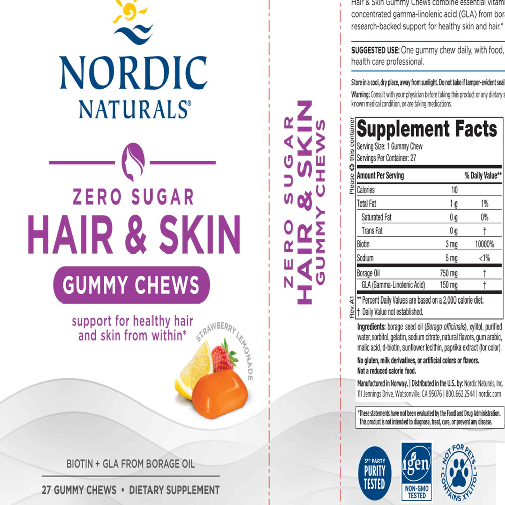 Nordic Naturals Zero Sugar Hair & Skin Gummy Chews - Image 2