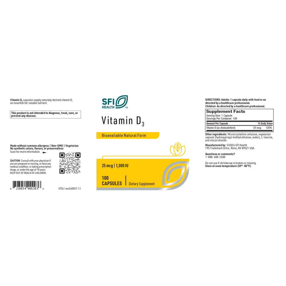 Klaire Labs/SFI Health Vitamin D3 1000IU - Image 2