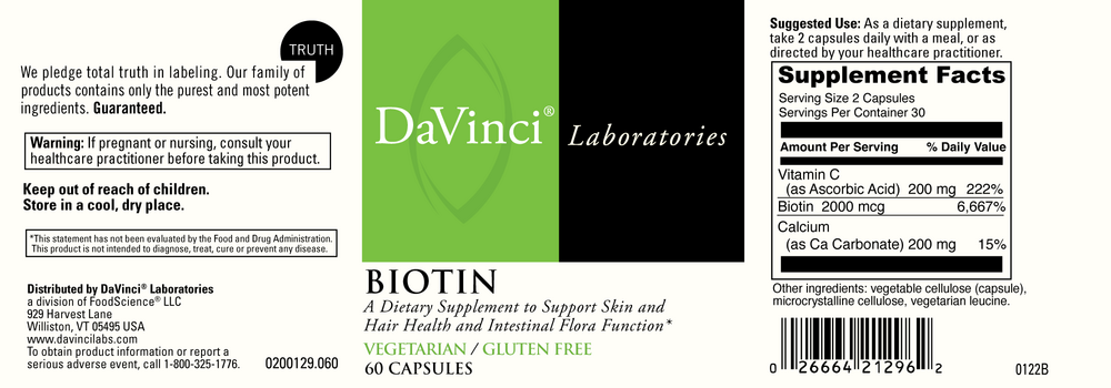 DaVinci Labs Biotin 1,000mcg (w/Vit.C) - Image 2