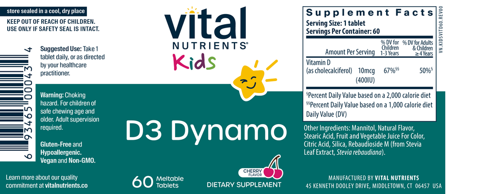 Vital Nutrients D3 Dynamo Meltable Tablets, Vitamin D, Cherry - Image 2
