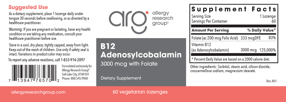 Allergy Research Group B12 Adenosylcobalamin 3,000mcg - Image 2