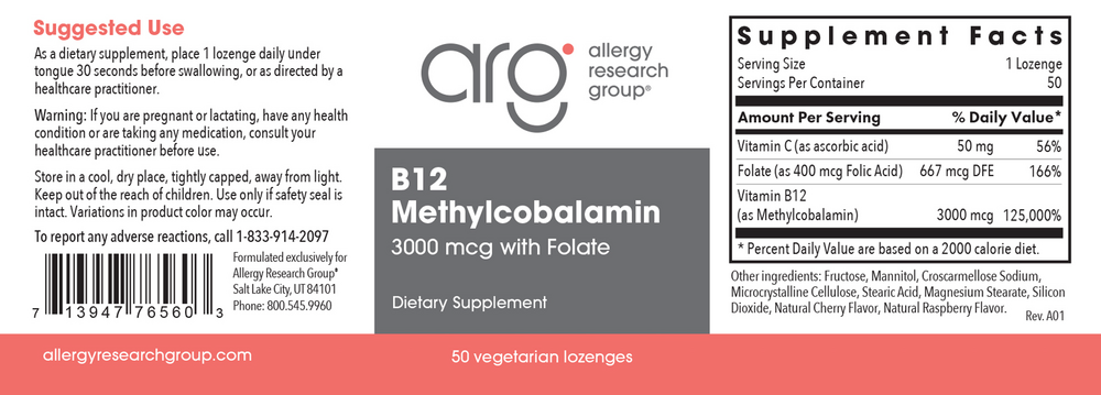Allergy Research Group B12 Methylcobalamin 3,000mcg - Image 2