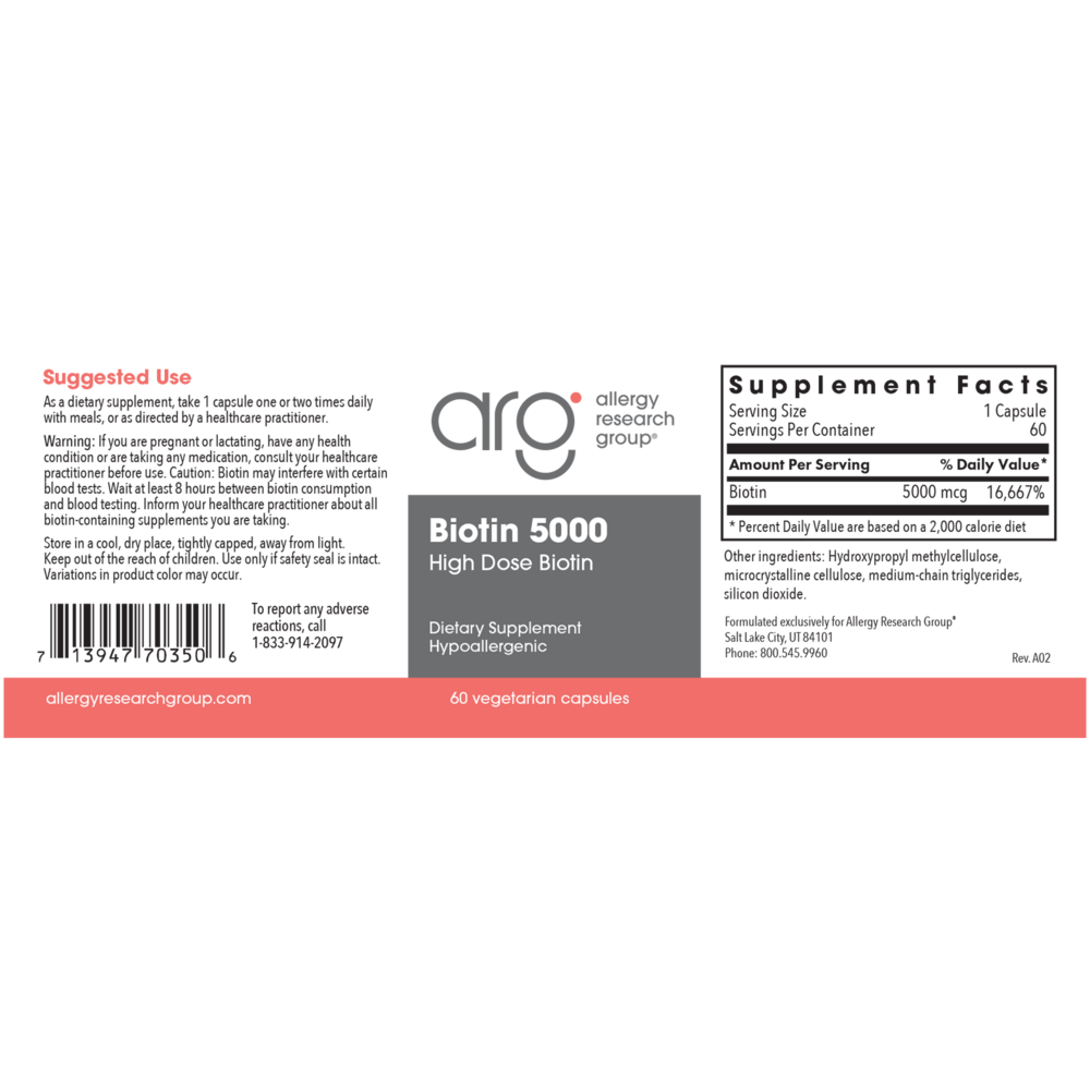 Allergy Research Group Biotin 5000 - Image 2