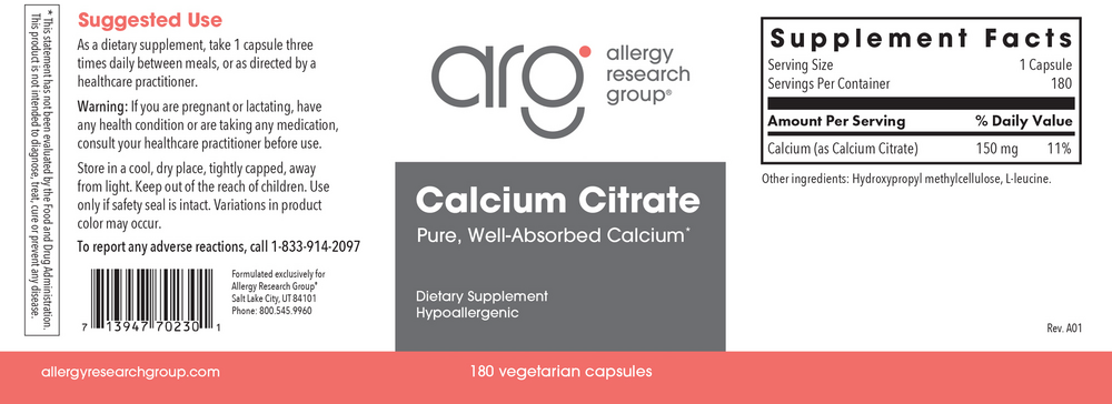 Allergy Research Group Calcium Citrate 150mg - Image 2