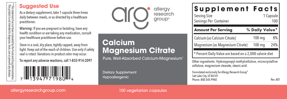 Allergy Research Group Calcium/Magnesium Citrate - Image 2