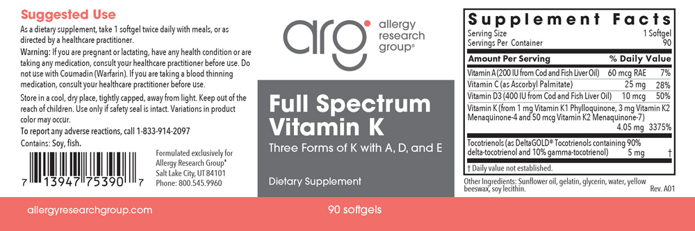 Allergy Research Group Full Spectrum Vitamin K - Image 2