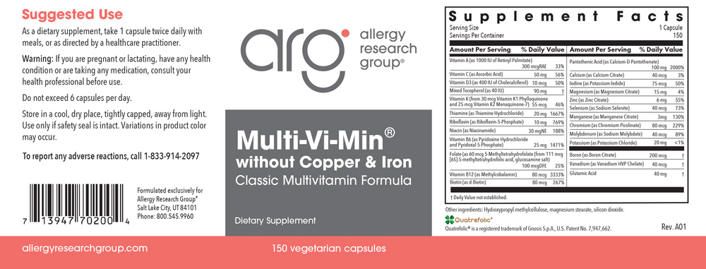 Allergy Research Group Multi-Vi-Min w/o Cu and Fe - Image 2