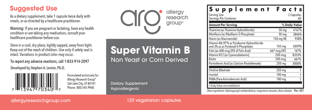 Allergy Research Group Super Vitamin B Complex - Image 2