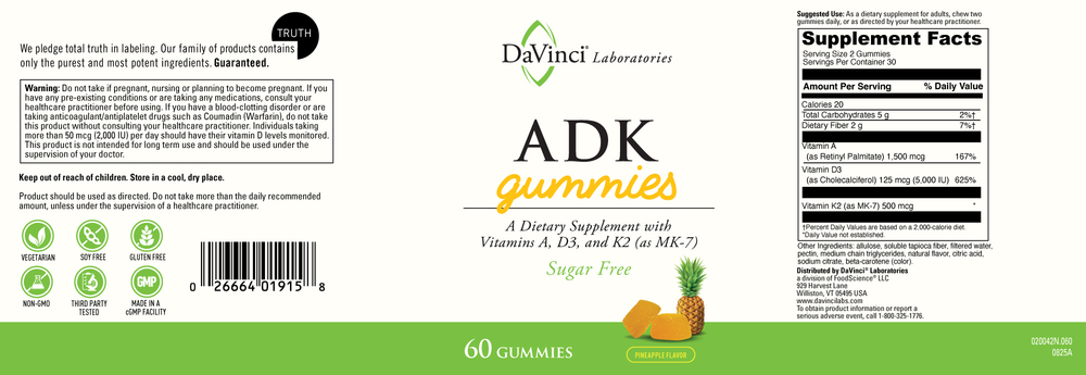 DaVinci Labs ADK Gummies, Sugar Free, Pineapple Flavor - Image 2
