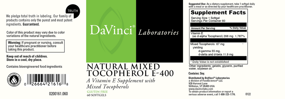 DaVinci Labs Natural Mixed Tocopherol E-400 - Image 2