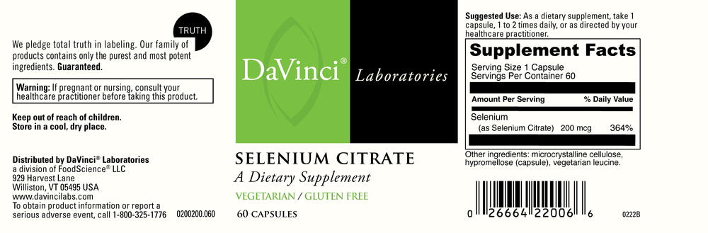 DaVinci Labs Selenium Citrate 200mcg - Image 2