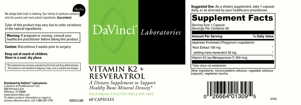 DaVinci Labs Vitamin K2+ Resveratrol - Image 2
