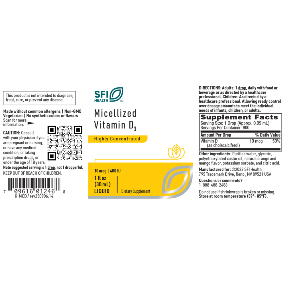 Klaire Labs/SFI Health Micellized Vitamin D3 Liquid (10mcg) - Image 2