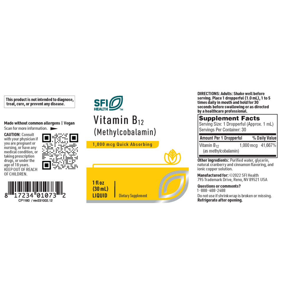 Klaire Labs/SFI Health B12 Liquid (1mg) (methylcobalamin) - Image 2