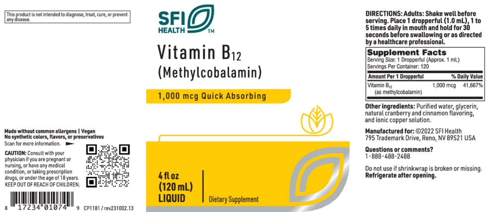 Klaire Labs/SFI Health B12 Liquid (1mg) (methylcobalamin) - Image 5