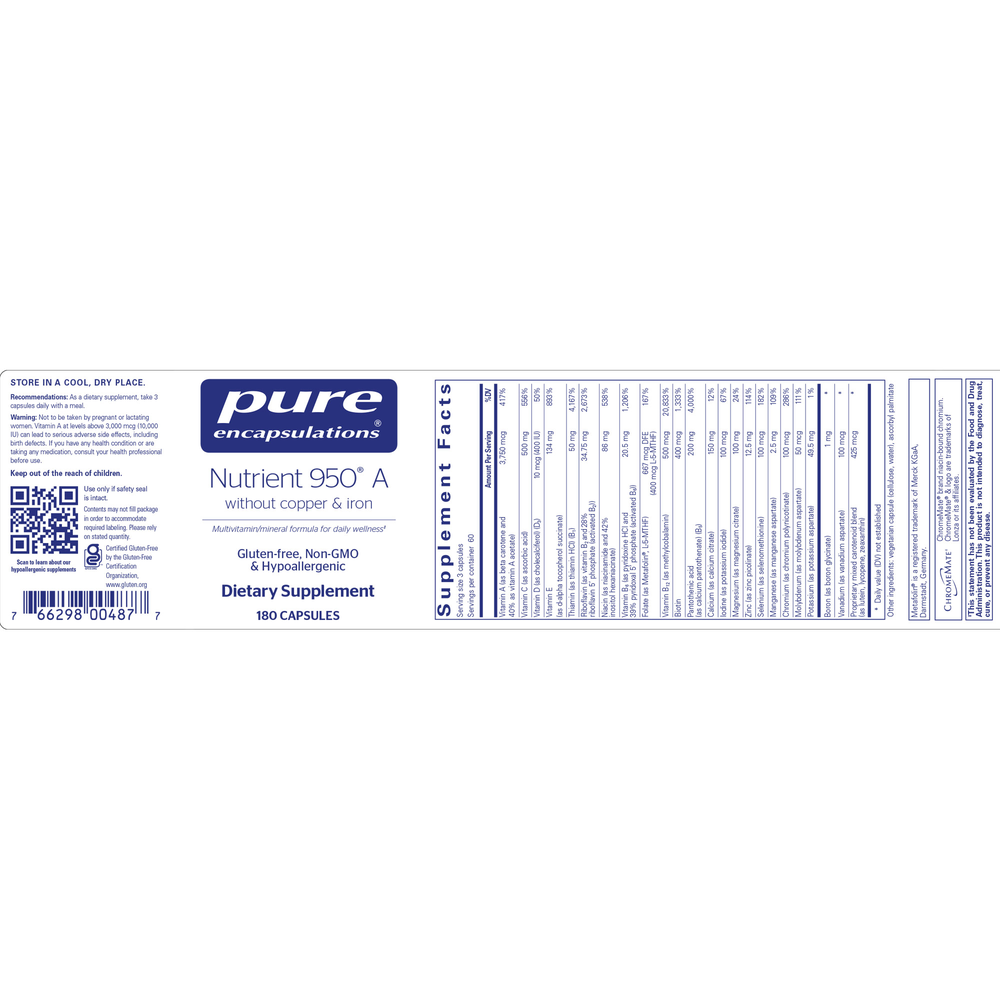 Pure Encapsulations Nutrient 950® A without copper & iron - Image 2