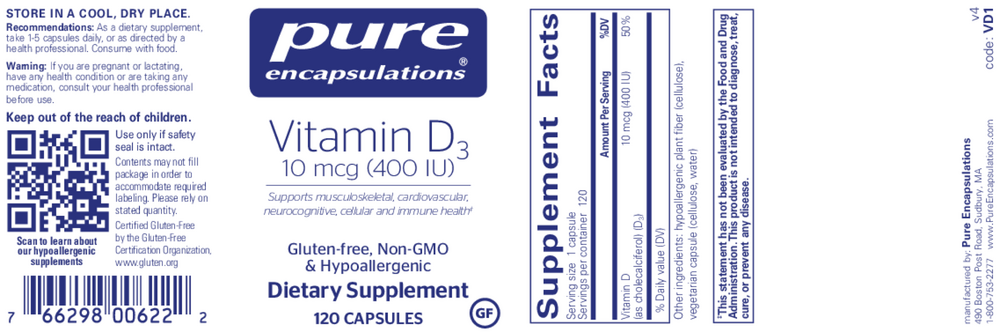Pure Encapsulations Vitamin D3 10mcg (400IU) - Image 2