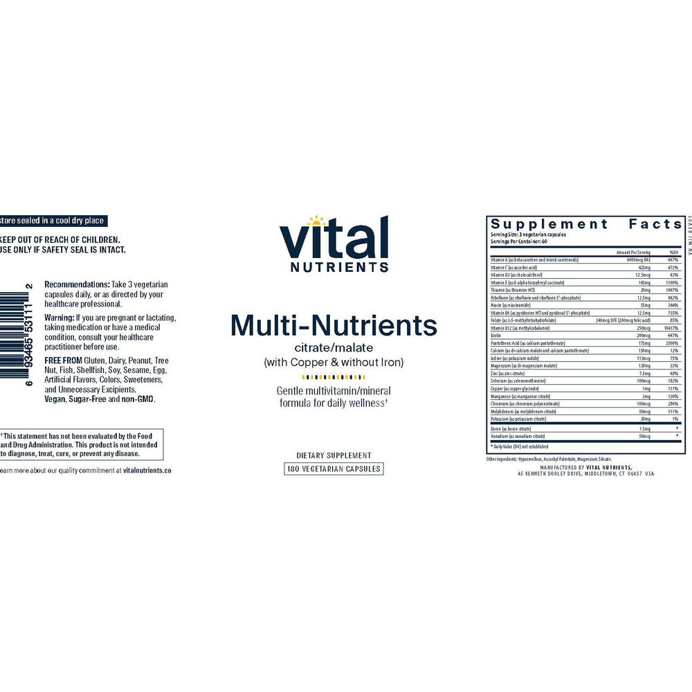 Vital Nutrients Multi-Nutrients 2 Citrate/Malate Formula (with Copper & without Iron) - Image 2