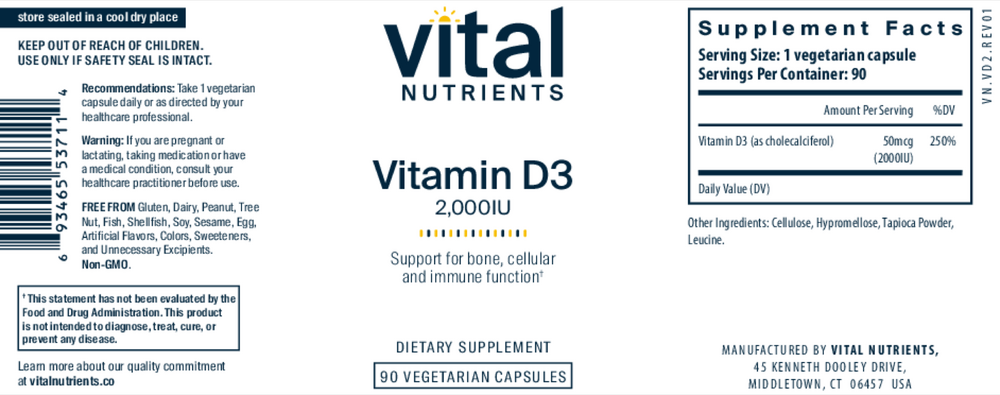 Vital Nutrients Vitamin D3 2000IU VEG - Image 2