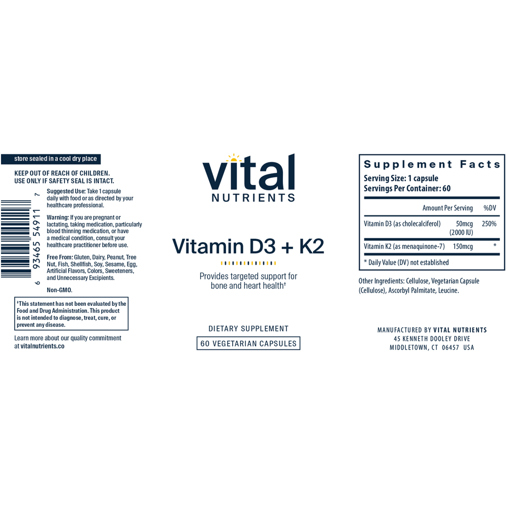 Vital Nutrients Vitamin D3 + K2 - Image 2