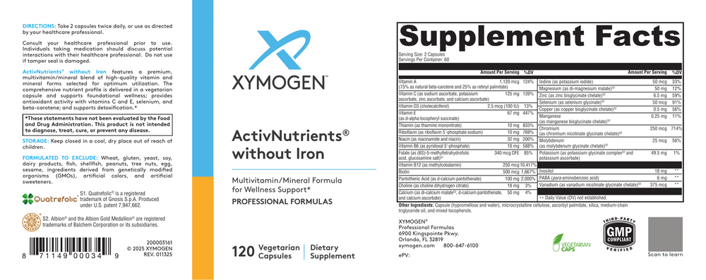 XYMOGEN ActivNutrients Without Iron (Multivitamin) - Image 2