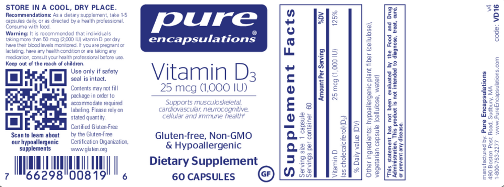 Pure Encapsulations Vitamin D3 25mcg (1,000IU) - Image 2