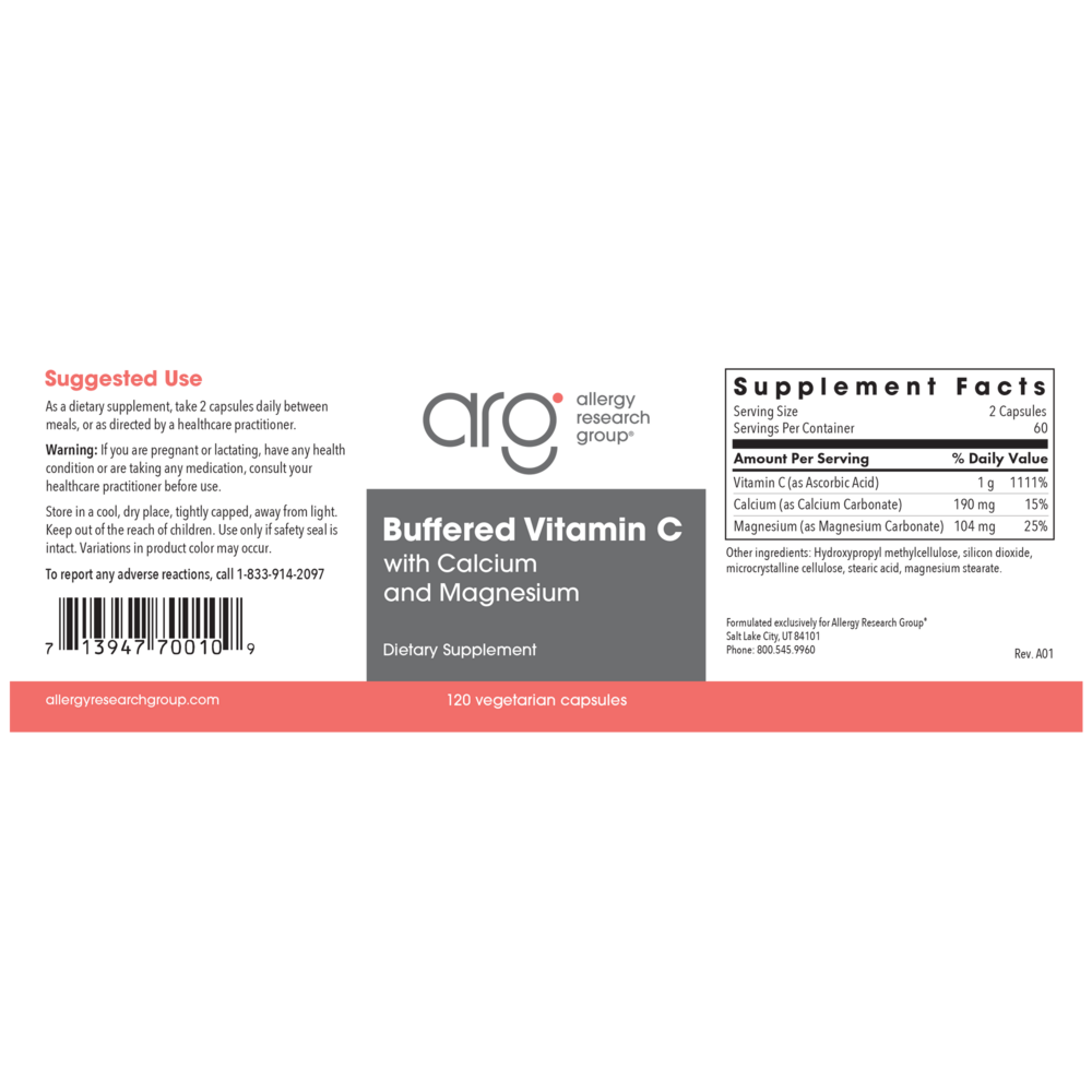 Allergy Research Group Buffered Vitamin C Capsules - Image 2