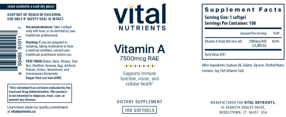 Vital Nutrients Vitamin A 7500mcg RAE - Image 2