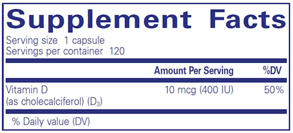 Pure Encapsulations Vitamin D3 10mcg (400IU) - Image 3