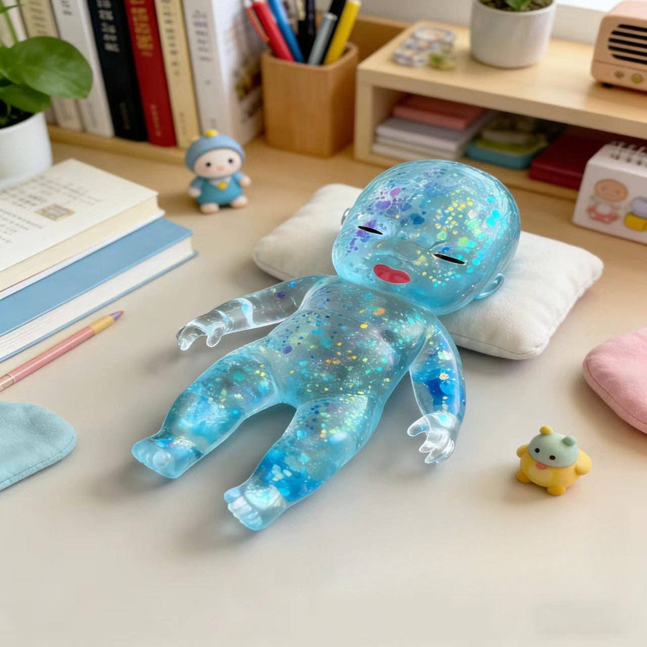 Glitter Jelly Doll Squishy Toy Soft Squeeze Stress Relief: Pink Glitter Doll Squishy / 14cm/5.5inch - Image 4