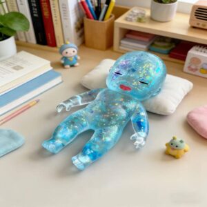 Glitter Jelly Doll Squishy Toy Soft Squeeze Stress Relief: Blue Glitter Doll Squishy / 14cm/5.5inch