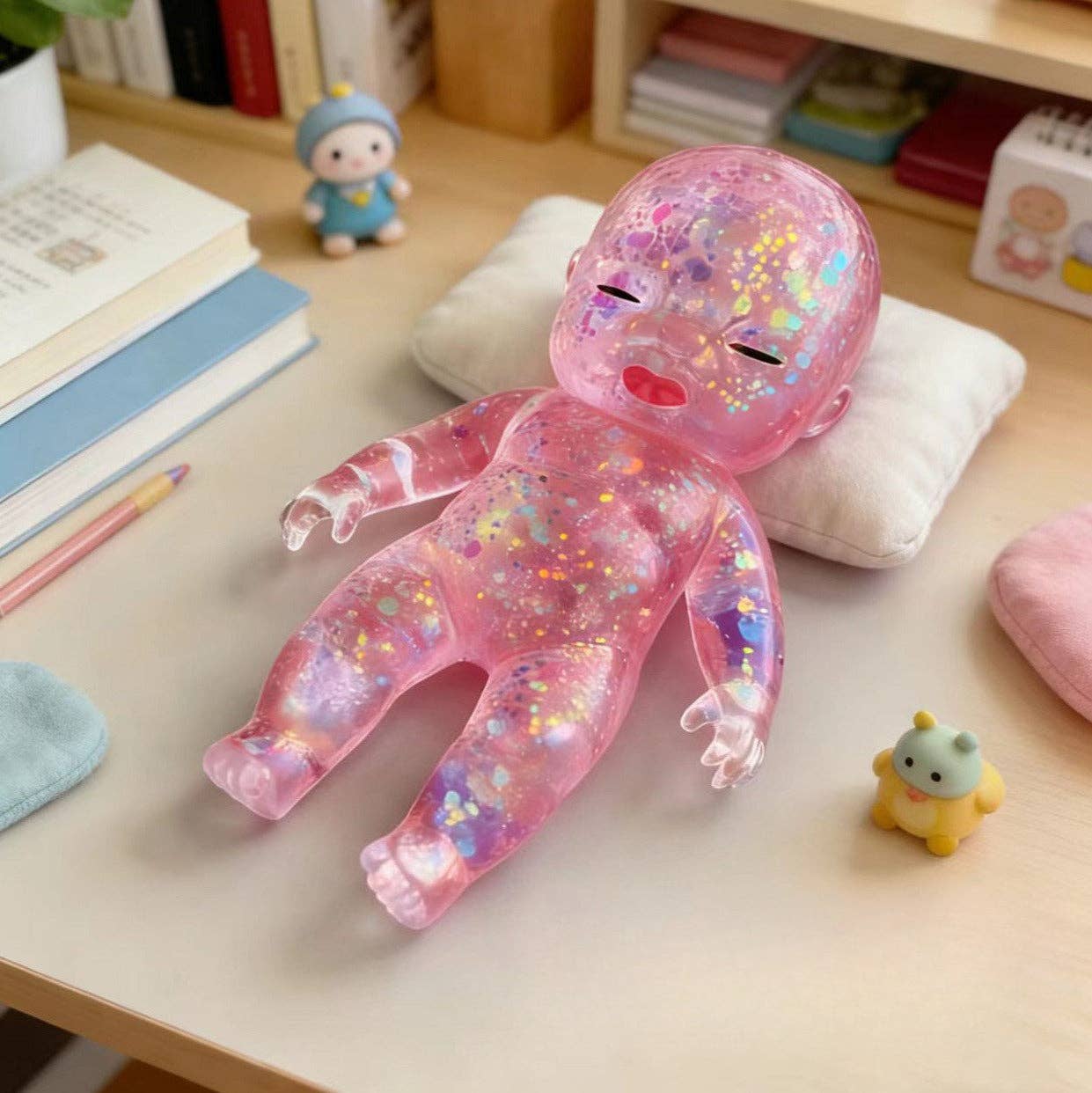 Glitter Jelly Doll Squishy Toy Soft Squeeze Stress Relief: Pink Glitter Doll Squishy / 14cm/5.5inch