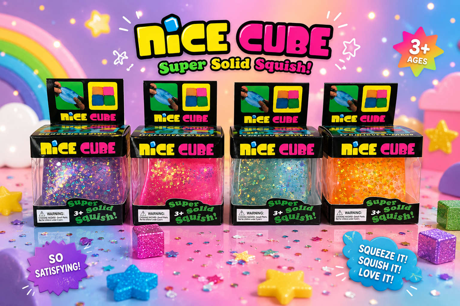 Nice Cube Squishy Toy Set – Fidget Cubes Glitter Series - Image 3