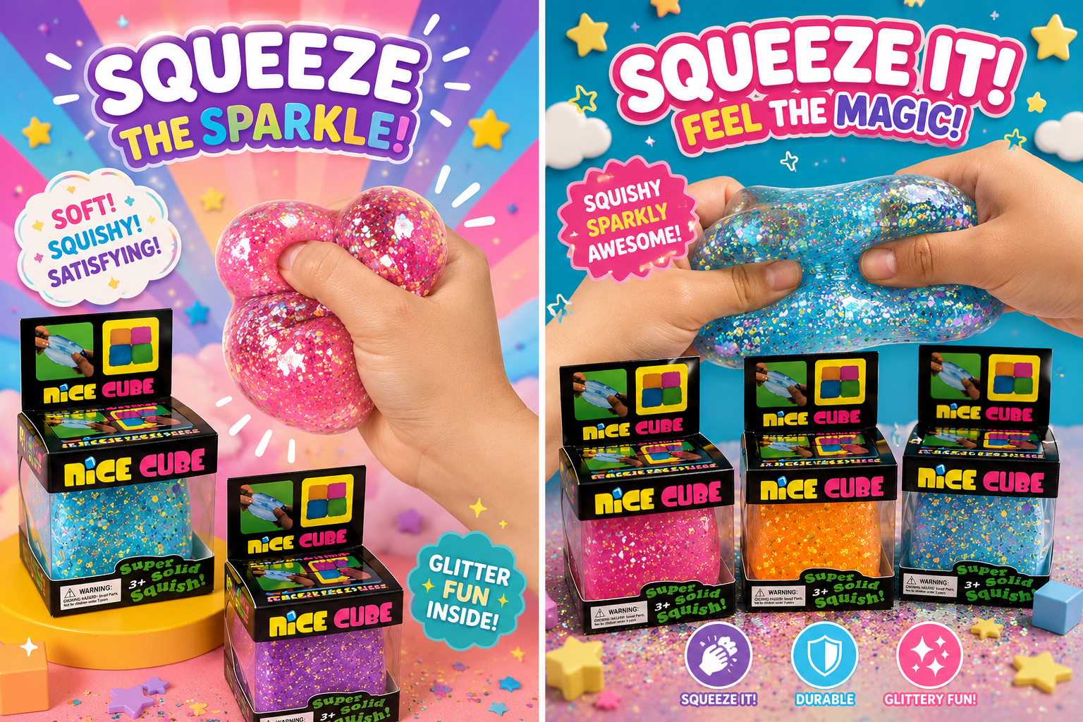 Nice Cube Squishy Toy Set – Fidget Cubes Glitter Series - Image 2
