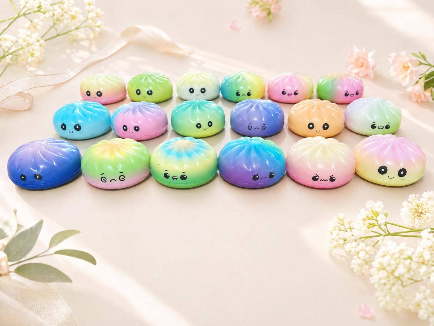 Dumpling Shape Squishy Soft Slow Rising Stress Relief Toy: Colorful Dumpling Squishy / Approx. 3.54" Diameter - Image 2